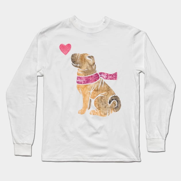 Watercolour Shar Pei Long Sleeve T-Shirt by animalartbyjess